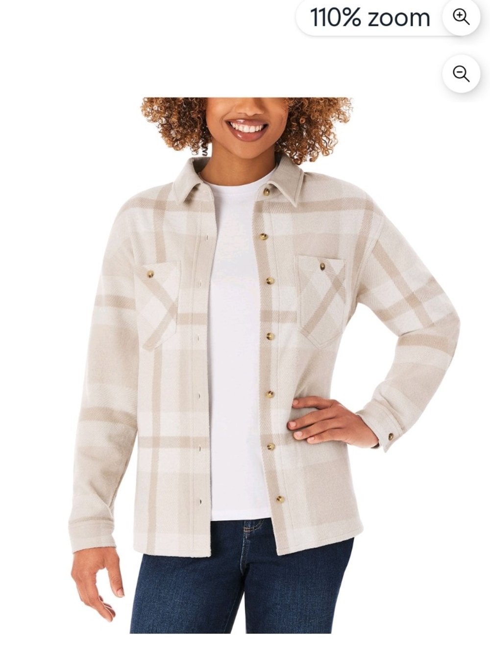 Plaid Button-Front Shacket Jacket in Cream and Tan